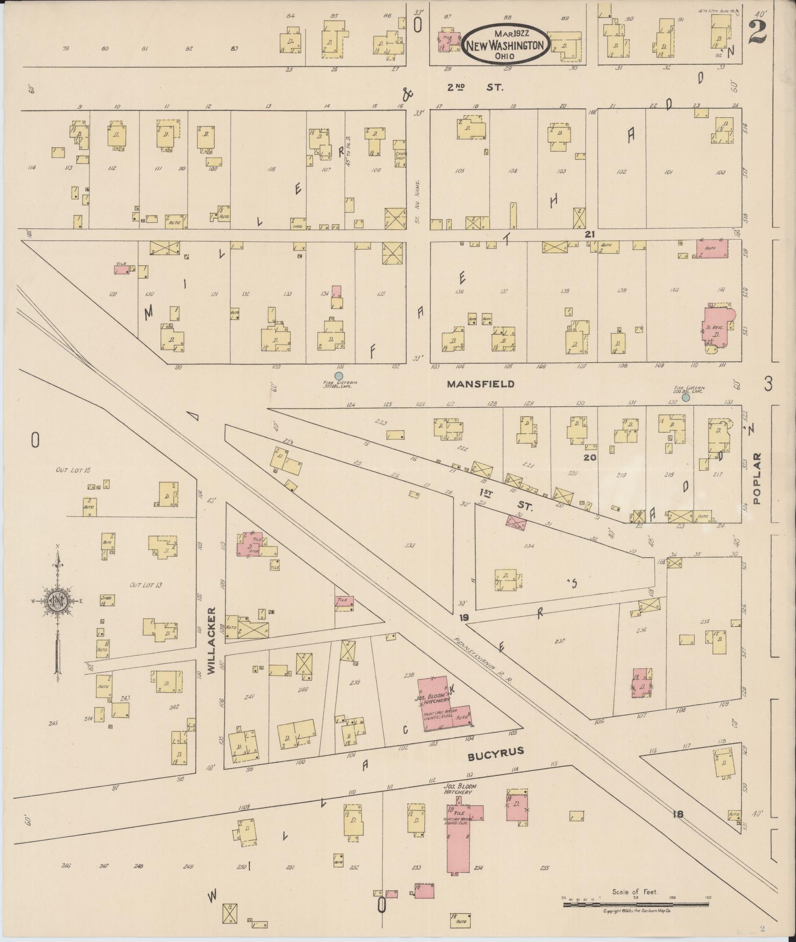 Sanborn Fire Insurance Map from New Washington, Crawford County, Ohio (1922), Sheet #0002 - Complete Map Set gallery image, historic Sanborn map, vintage wall art, Ohio Ohio