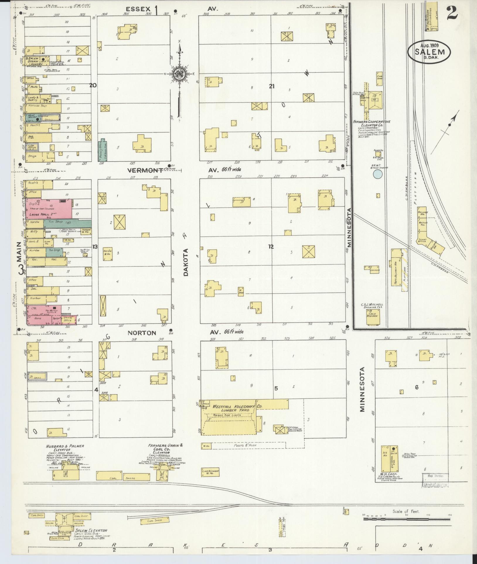Sanborn Fire Insurance Map from Salem, McCook County, South Dakota (1909), Sheet #0002 - Complete Map Set gallery image, historic Sanborn map, vintage wall art, South Dakota South Dakota