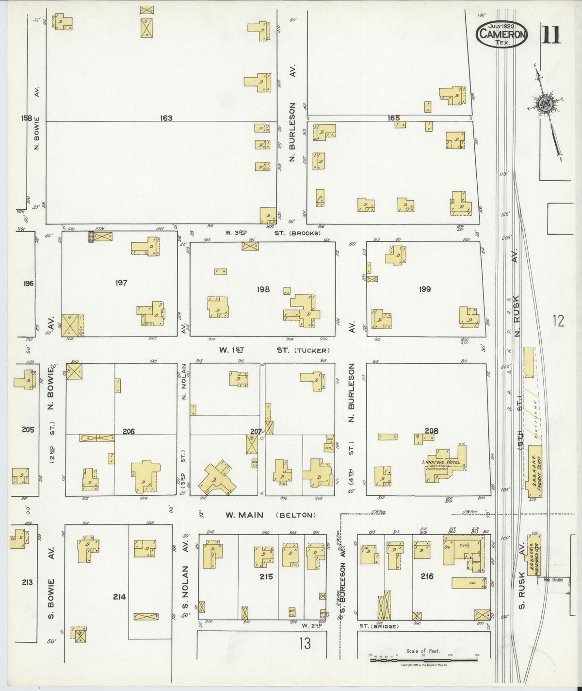Sanborn Fire Insurance Map from Cameron, Milam County, Texas (1920), Sheet #0011 - Complete Map Set gallery image, historic Sanborn map, vintage wall art, Texas Texas