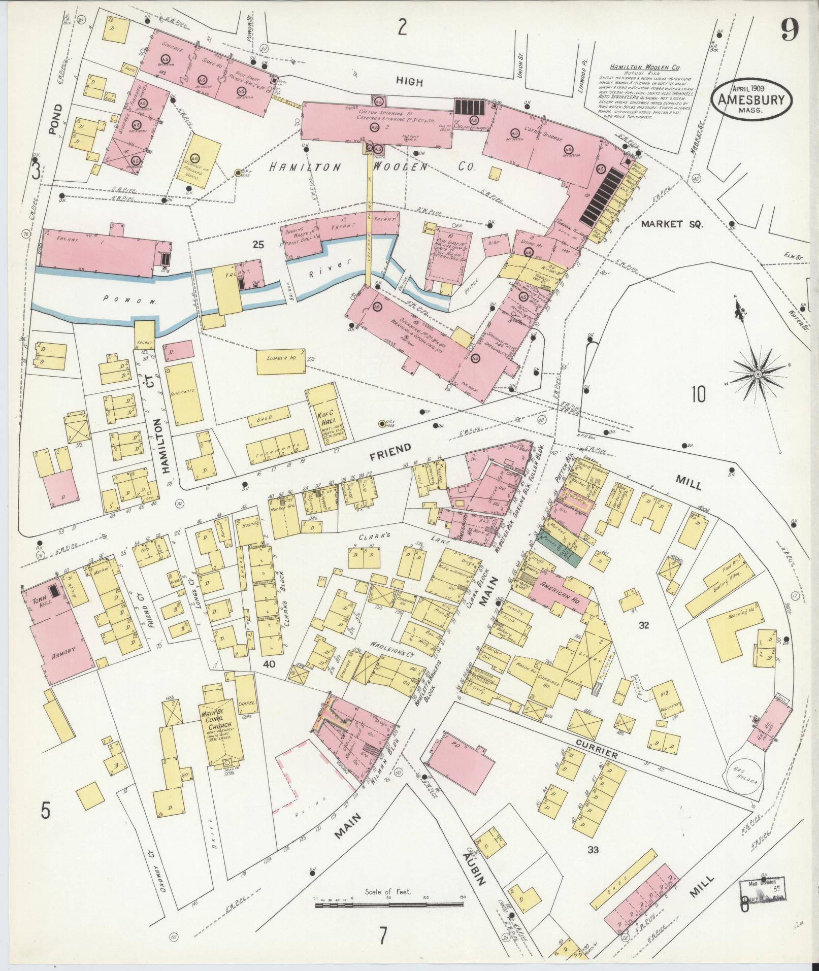 Sanborn Fire Insurance Map from Amesbury, Essex County, Massachusetts (1909), Sheet #0009 - Complete Map Set gallery image, historic Sanborn map, vintage wall art, Massachusetts Massachusetts