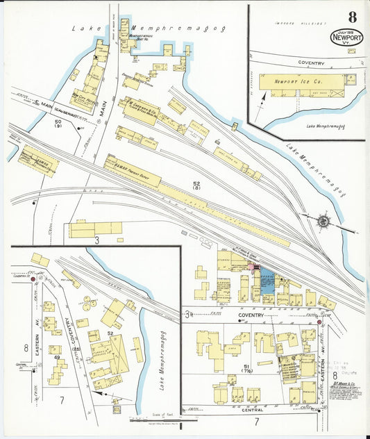 Sanborn Fire Insurance Map from Newport, Orleans County, Vermont (1919), Sheet #0008 - Historic Sanborn Fire Insurance Map Print, vintage old map wall art, antique decor, genealogy gift, Vermont Vermont map