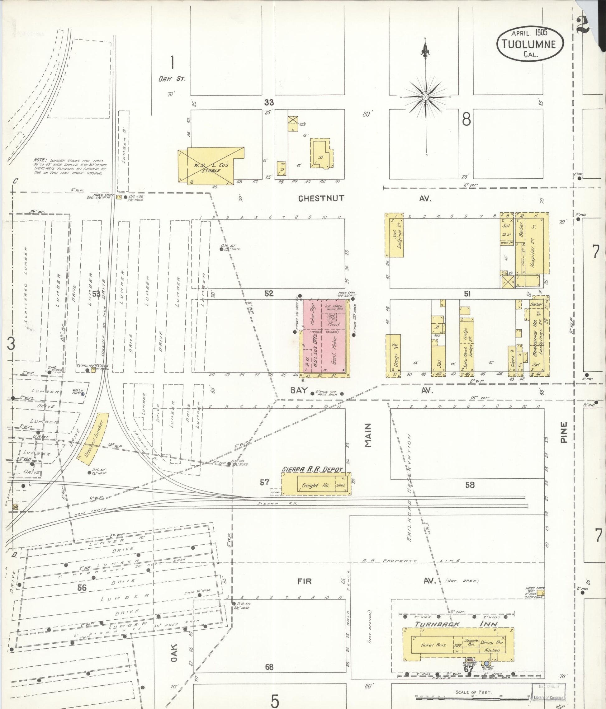 Sanborn Fire Insurance Map from Tuolumne, Tuolumne County, California (1905), Sheet #0002 - Complete Map Set gallery image, historic Sanborn map, vintage wall art, California California
