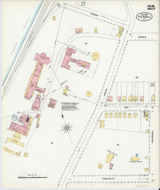 Sanborn Fire Insurance Map from Peekskill, Westchester County, New York (1905), Sheet #0025 - Historic Sanborn Fire Insurance Map Print, vintage old map wall art, antique decor, genealogy gift, New York New York map