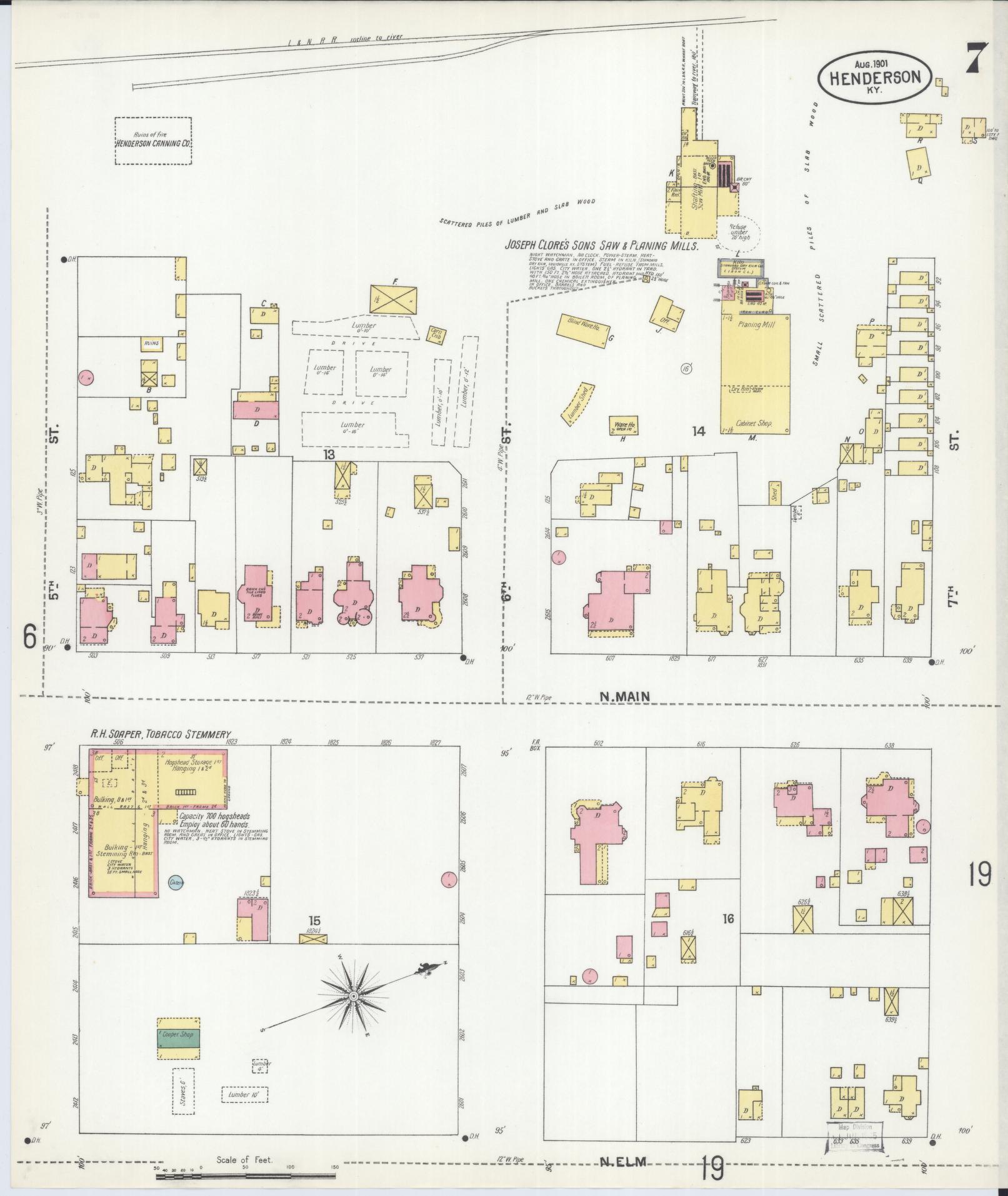 Sanborn Fire Insurance Map from Henderson, Henderson County, Kentucky (1901), Sheet #0007 - Complete Map Set gallery image, historic Sanborn map, vintage wall art, Kentucky Kentucky