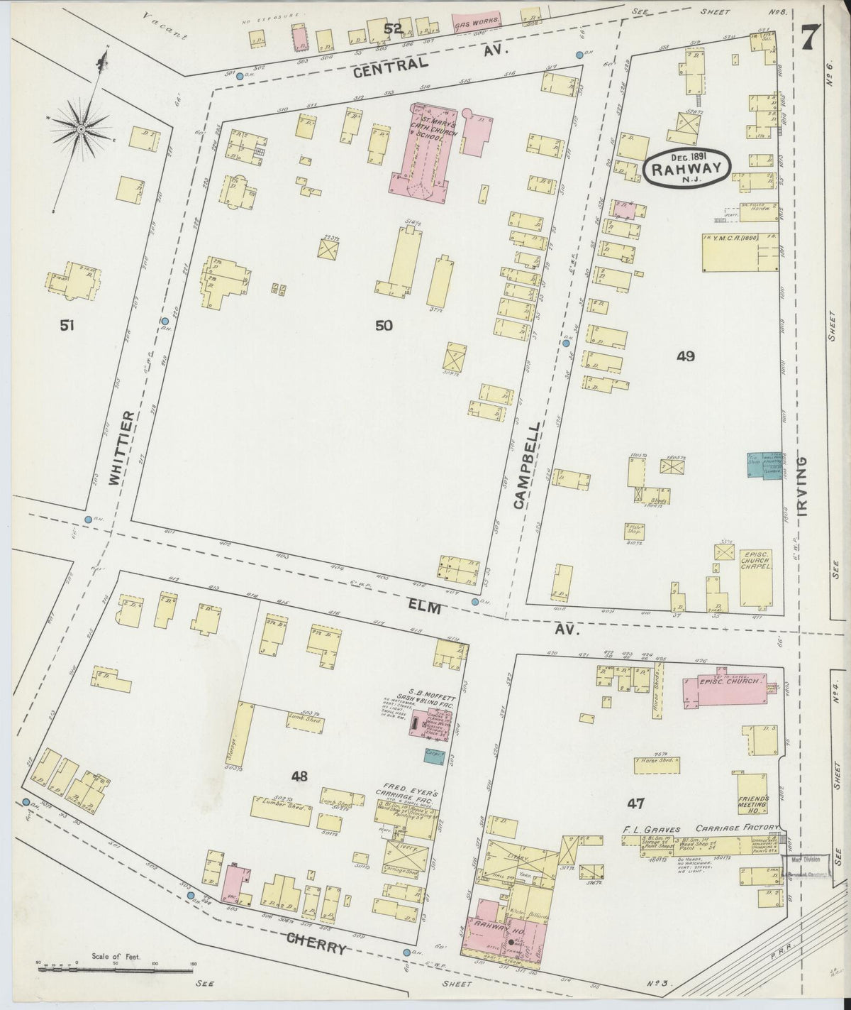 Sanborn Fire Insurance Map from Rahway, Union County, New Jersey (1891), Sheet #0007 - Complete Map Set gallery image, historic Sanborn map, vintage wall art, New Jersey New Jersey