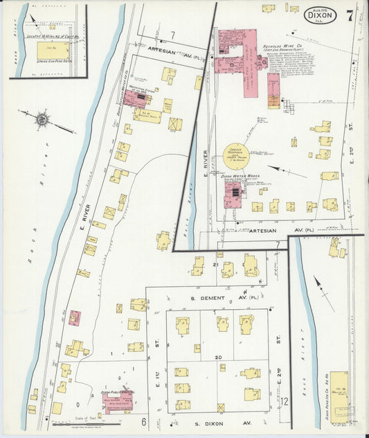 Sanborn Fire Insurance Map from Dixon, Lee County, Illinois (1918), Sheet #0007 - Historic Sanborn Fire Insurance Map Print, vintage old map wall art, antique decor, genealogy gift, Illinois Illinois map