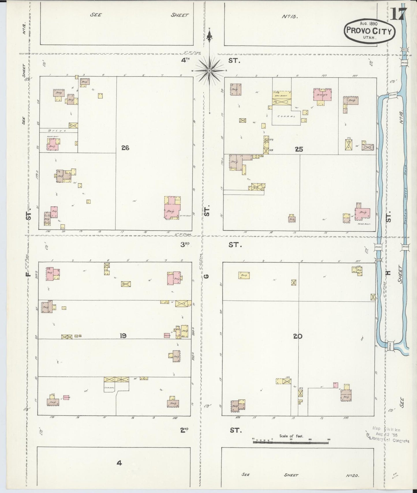 Sanborn Fire Insurance Map from Provo, Utah County, Utah (1890), Sheet #0017 - Complete Map Set gallery image, historic Sanborn map, vintage wall art, Provo Utah