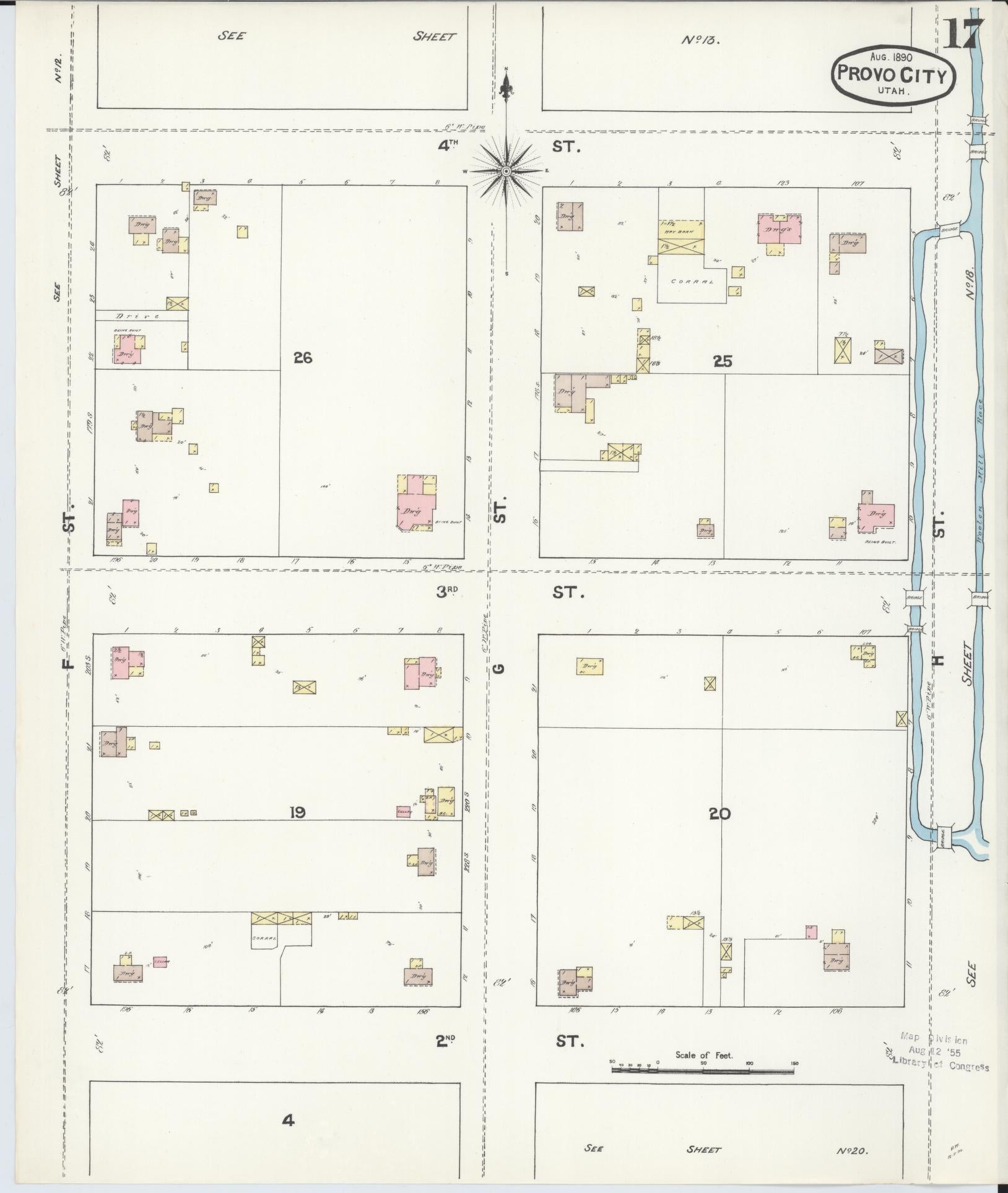 Sanborn Fire Insurance Map from Provo, Utah County, Utah (1890), Sheet #0017 - Complete Map Set gallery image, historic Sanborn map, vintage wall art, Provo Utah