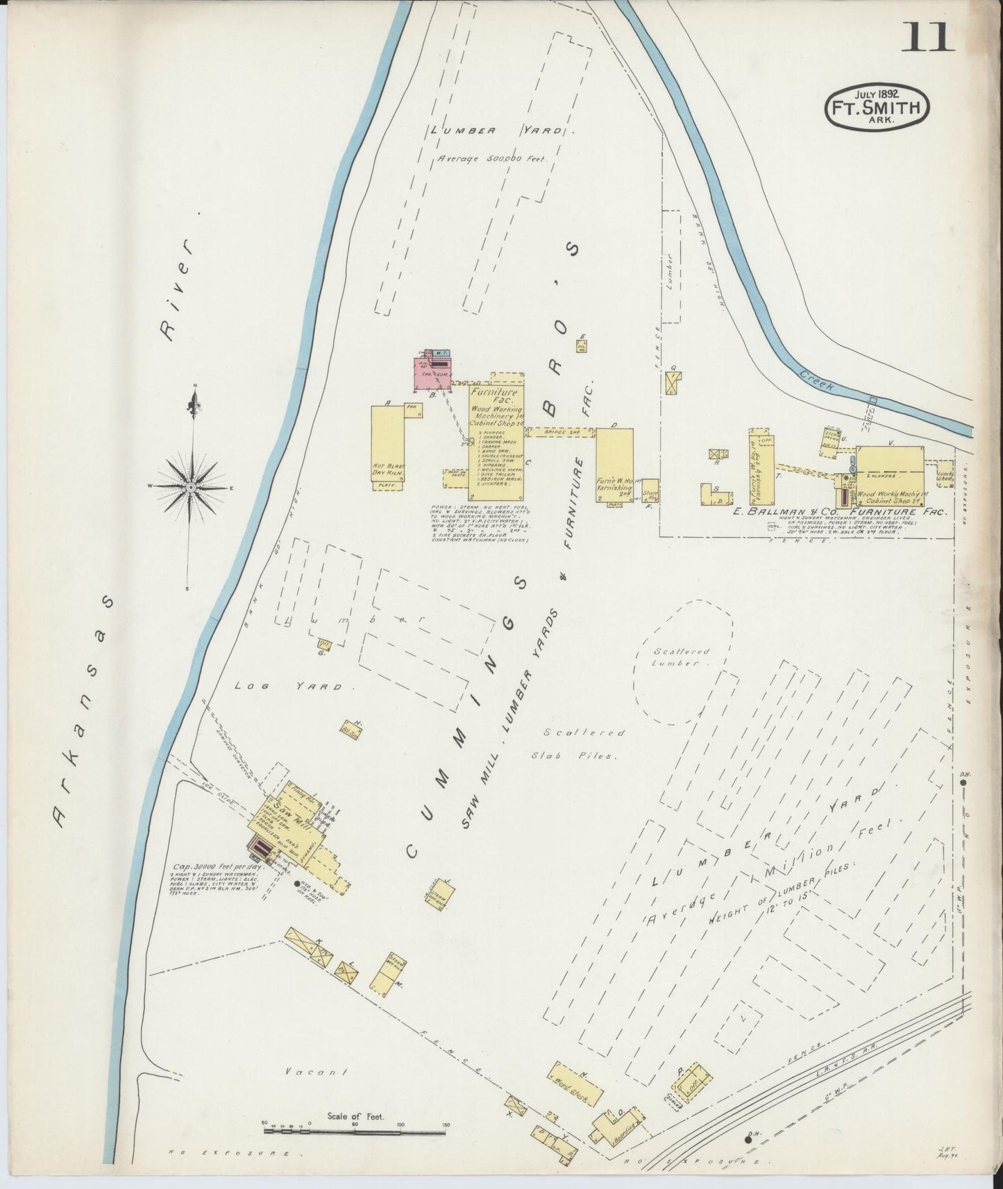 Sanborn Fire Insurance Map from Fort Smith, Sebastian County, Arkansas (1892), Sheet #0011 - Historic Sanborn Fire Insurance Map Print, vintage old map wall art, antique decor, genealogy gift, Arkansas Arkansas map