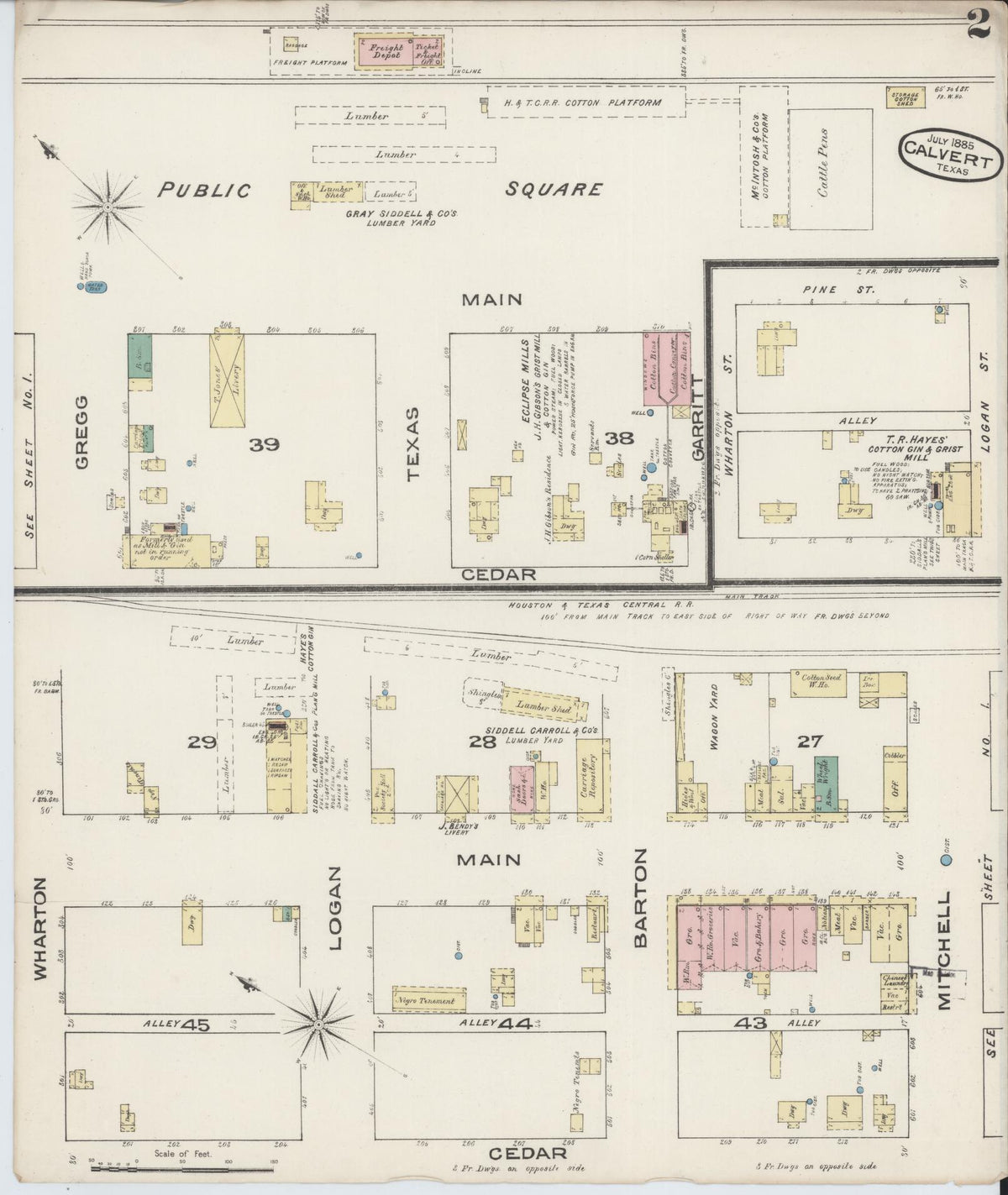 Sanborn Fire Insurance Map from Calvert, Robertson County, Texas (1885), Sheet #0002 - Complete Map Set gallery image, historic Sanborn map, vintage wall art, Texas Texas