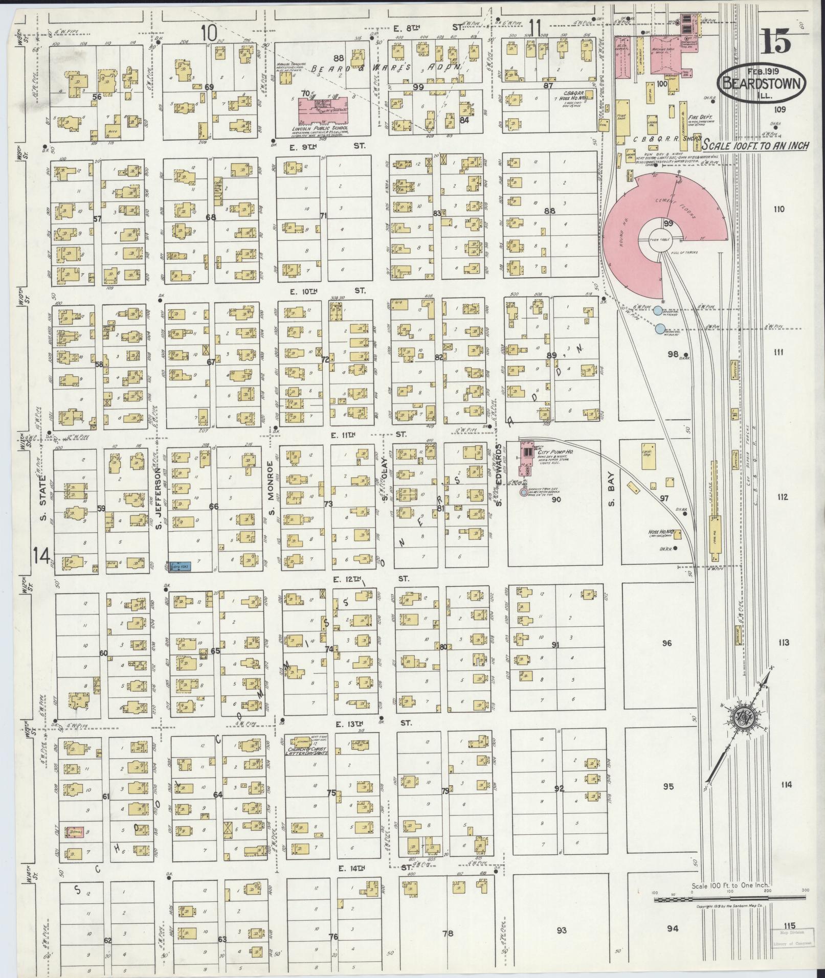 Sanborn Fire Insurance Map from Beardstown, Cass County, Illinois (1919), Sheet #0015 - Complete Map Set gallery image, historic Sanborn map, vintage wall art, Illinois Illinois