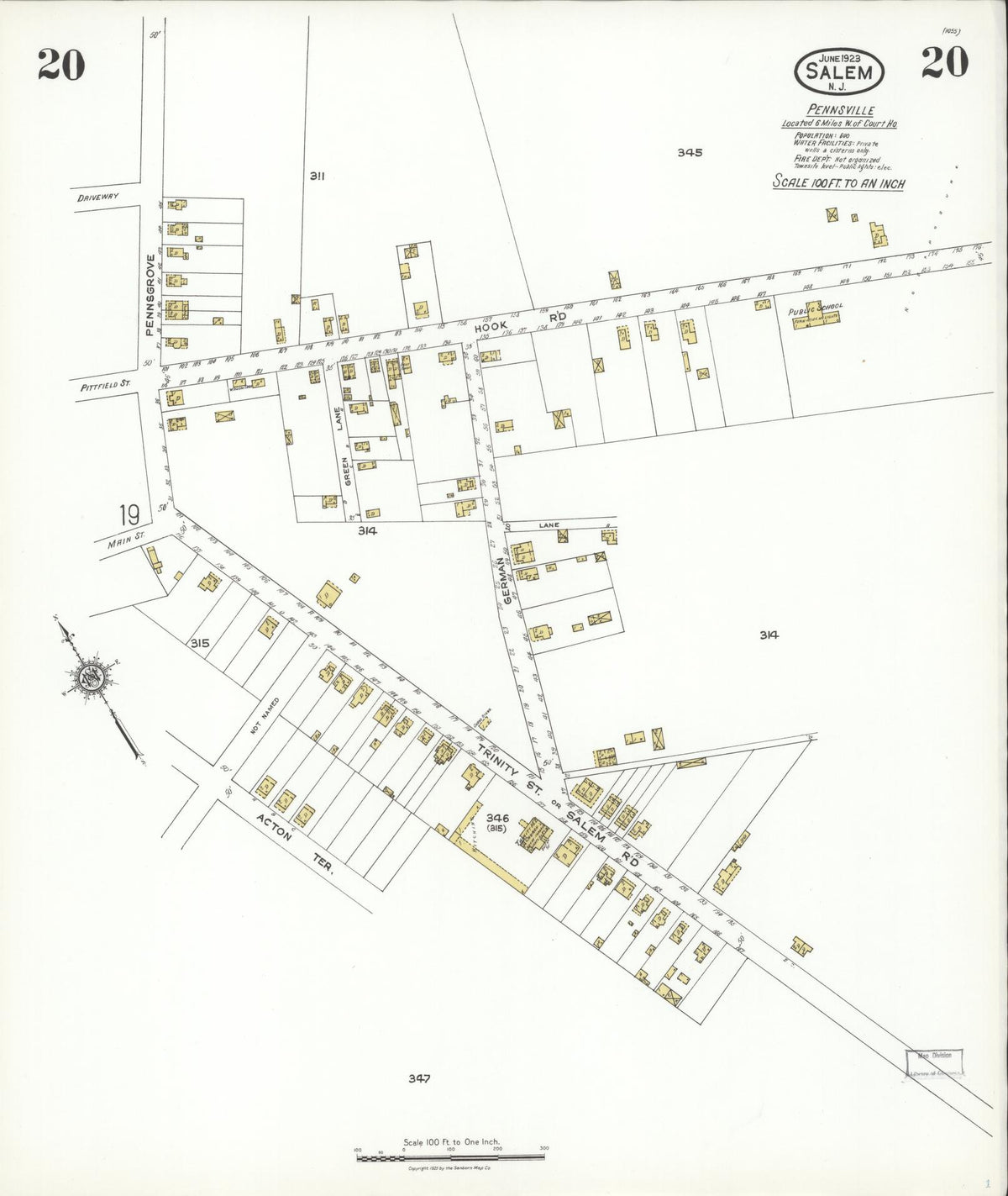 Sanborn Fire Insurance Map from Salem, Salem County, New Jersey (1923), Sheet #0020 - Complete Map Set gallery image, historic Sanborn map, vintage wall art, New Jersey New Jersey