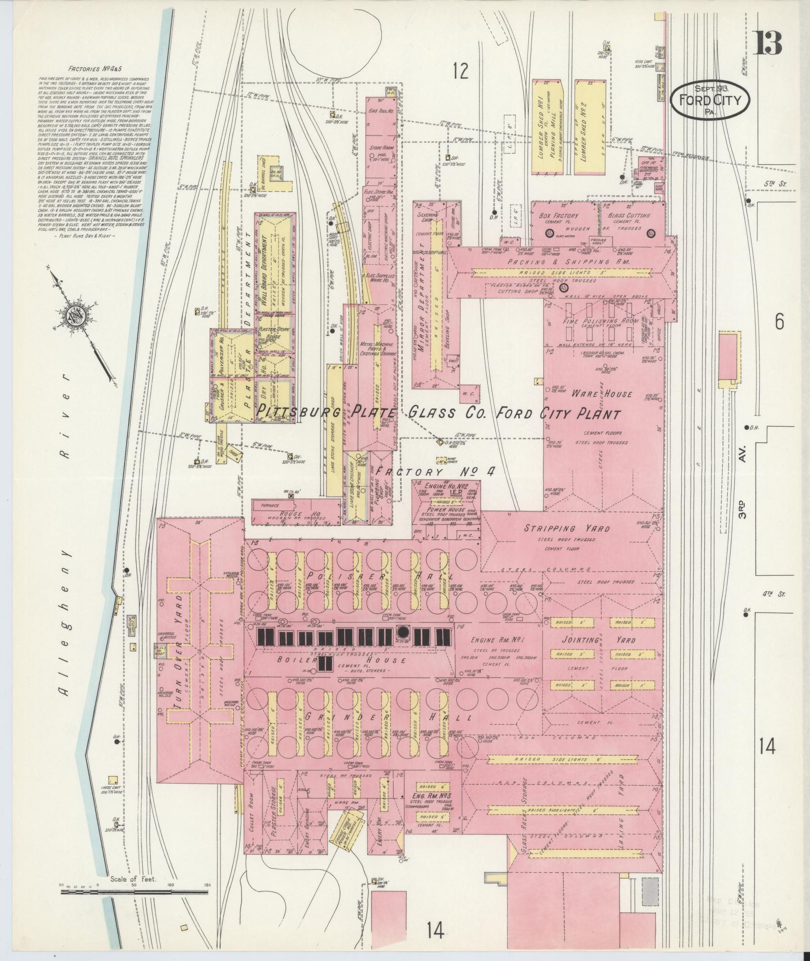 Sanborn Fire Insurance Map from Ford City, Armstrong County, Pennsylvania (1913), Sheet #0013 - Historic Sanborn Fire Insurance Map Print, vintage old map wall art, antique decor, genealogy gift, Pennsylvania Pennsylvania map