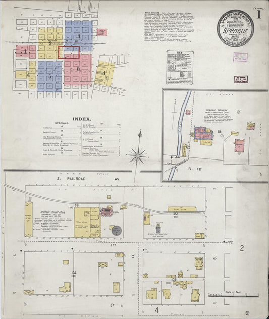 Sanborn Fire Insurance Map from Sprague, Lincoln County, Washington (1909), Sheet #0001 - Historic Sanborn Fire Insurance Map Print, vintage old map wall art, antique decor, genealogy gift, Washington Washington map