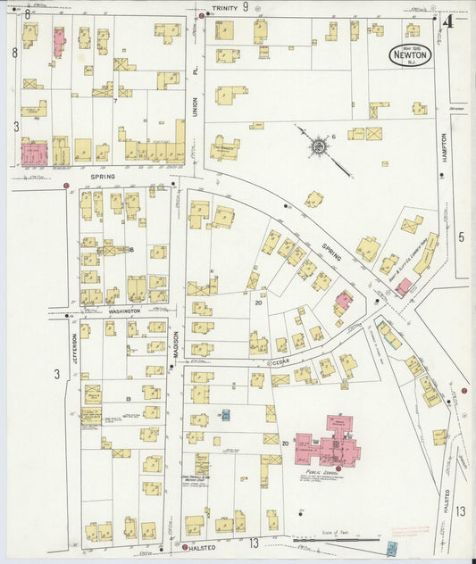 Sanborn Fire Insurance Map from Newton, Sussex County, New Jersey (1916), Sheet #0004 - Historic Sanborn Fire Insurance Map Print, vintage old map wall art, antique decor, genealogy gift, New Jersey New Jersey map