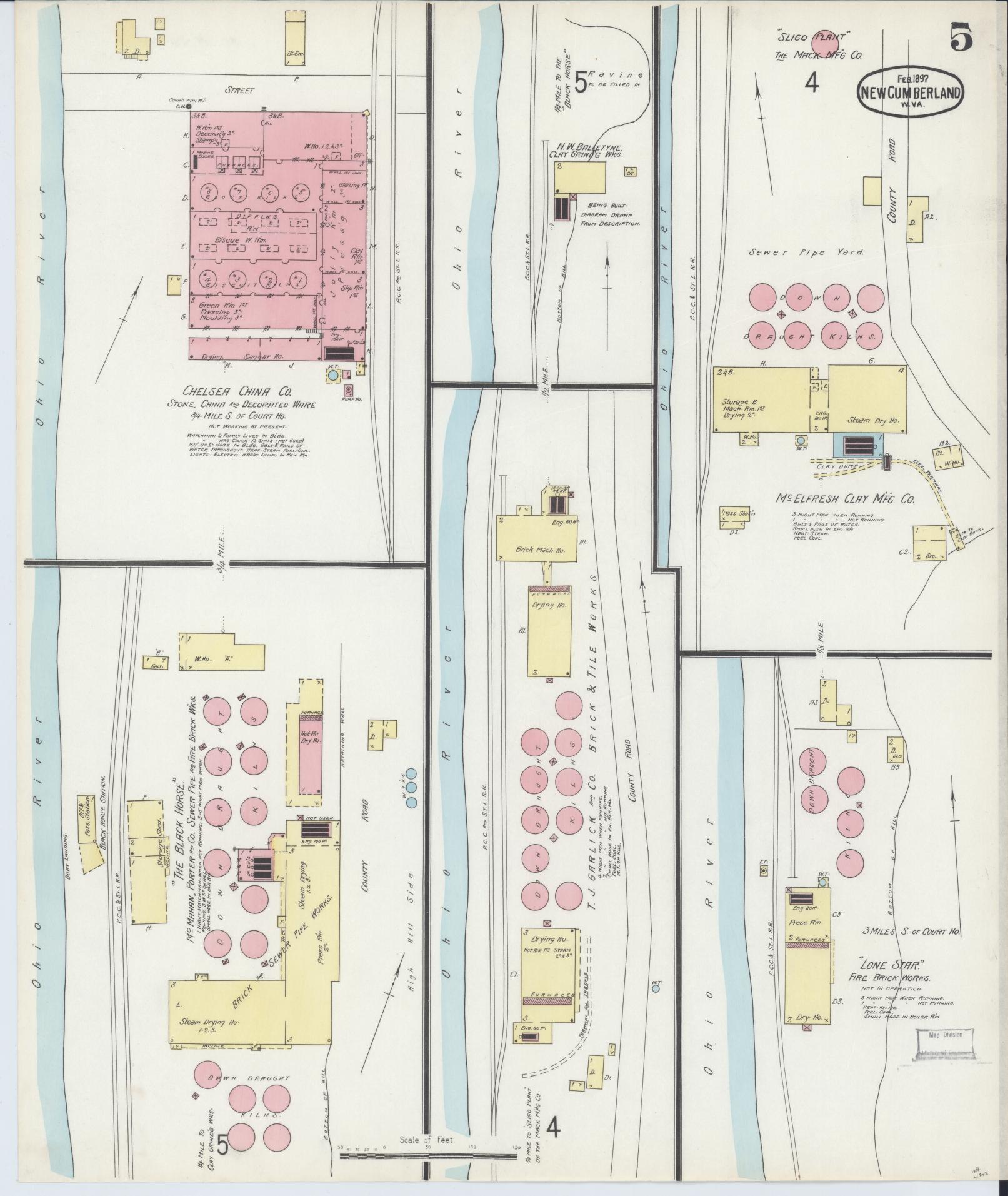 Sanborn Fire Insurance Map from New Cumberland, Hancock County, West Virginia (1897), Sheet #0005 - Historic Sanborn Fire Insurance Map Print, vintage old map wall art, antique decor, genealogy gift, West Virginia West Virginia map