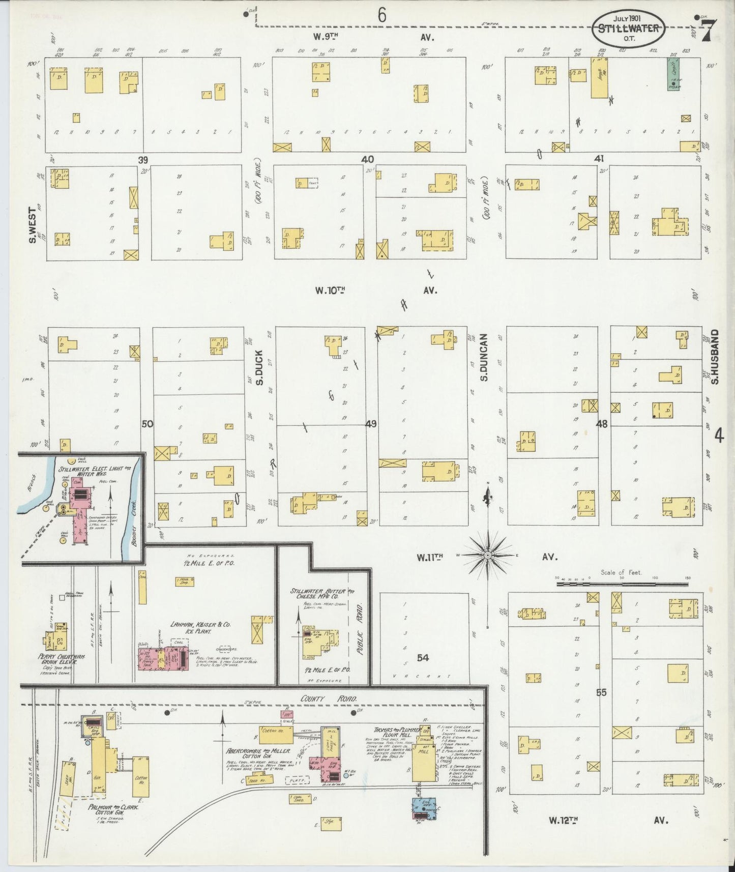 Sanborn Fire Insurance Map from Stillwater, Payne County, Oklahoma (1901), Sheet #0007 - Complete Map Set gallery image, historic Sanborn map, vintage wall art, Oklahoma Oklahoma
