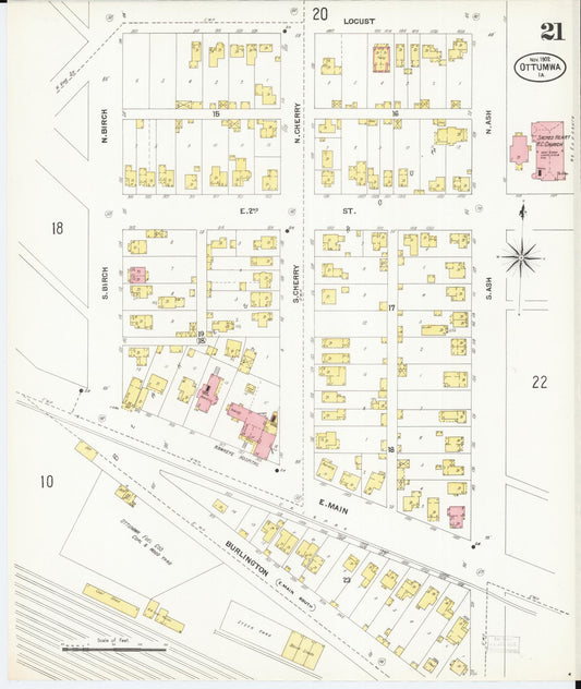 Sanborn Fire Insurance Map from Ottumwa, Wapello County, Iowa (1902), Sheet #0021 - Historic Sanborn Fire Insurance Map Print, vintage old map wall art
