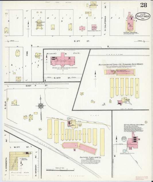 Sanborn Fire Insurance Map from Hastings, Adams County, Nebraska (1910), Sheet #0028 - Historic Sanborn Fire Insurance Map Print, vintage old map wall art, antique decor, genealogy gift, Nebraska Nebraska map