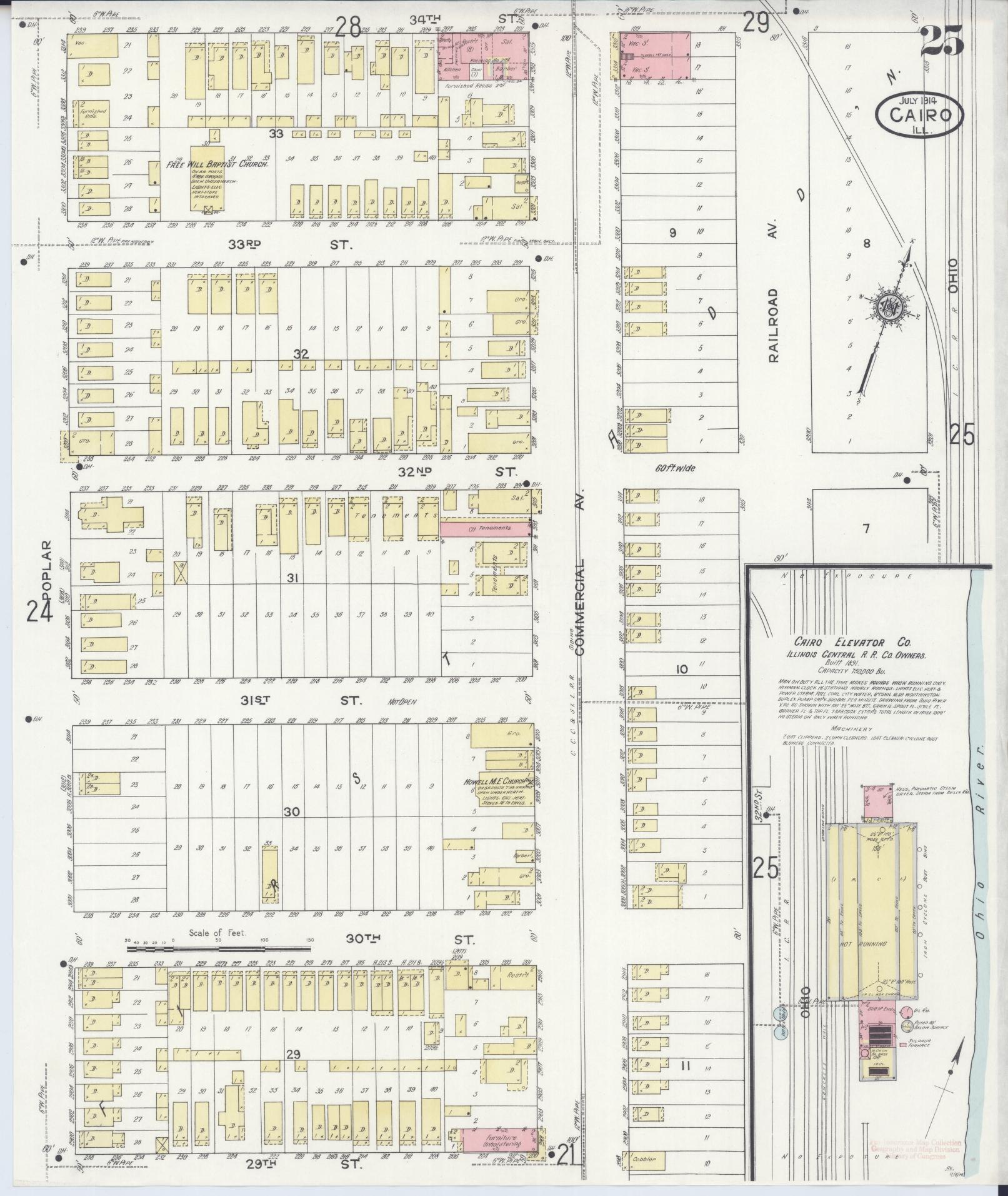 Sanborn Fire Insurance Map from Cairo, Alexander County, Illinois (1914), Sheet #0025 - Complete Map Set gallery image, historic Sanborn map, vintage wall art, Illinois Illinois