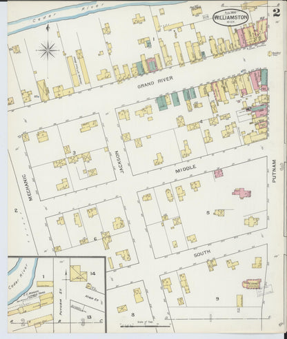 Sanborn Fire Insurance Map from Williamston, Ingham County, Michigan (1893), Sheet #0002 - Complete Map Set gallery image, historic Sanborn map, vintage wall art, Michigan Michigan
