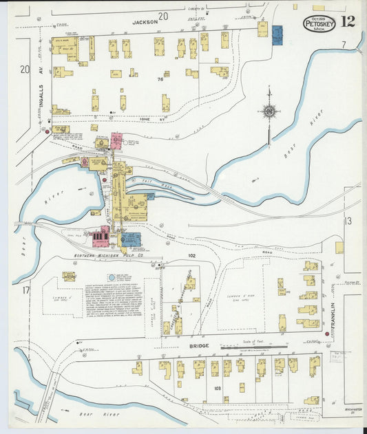 Sanborn Fire Insurance Map from Petoskey, Emmet County, Michigan (1919), Sheet #0012 - Historic Sanborn Fire Insurance Map Print, vintage old map wall art, antique decor, genealogy gift, Michigan Michigan map