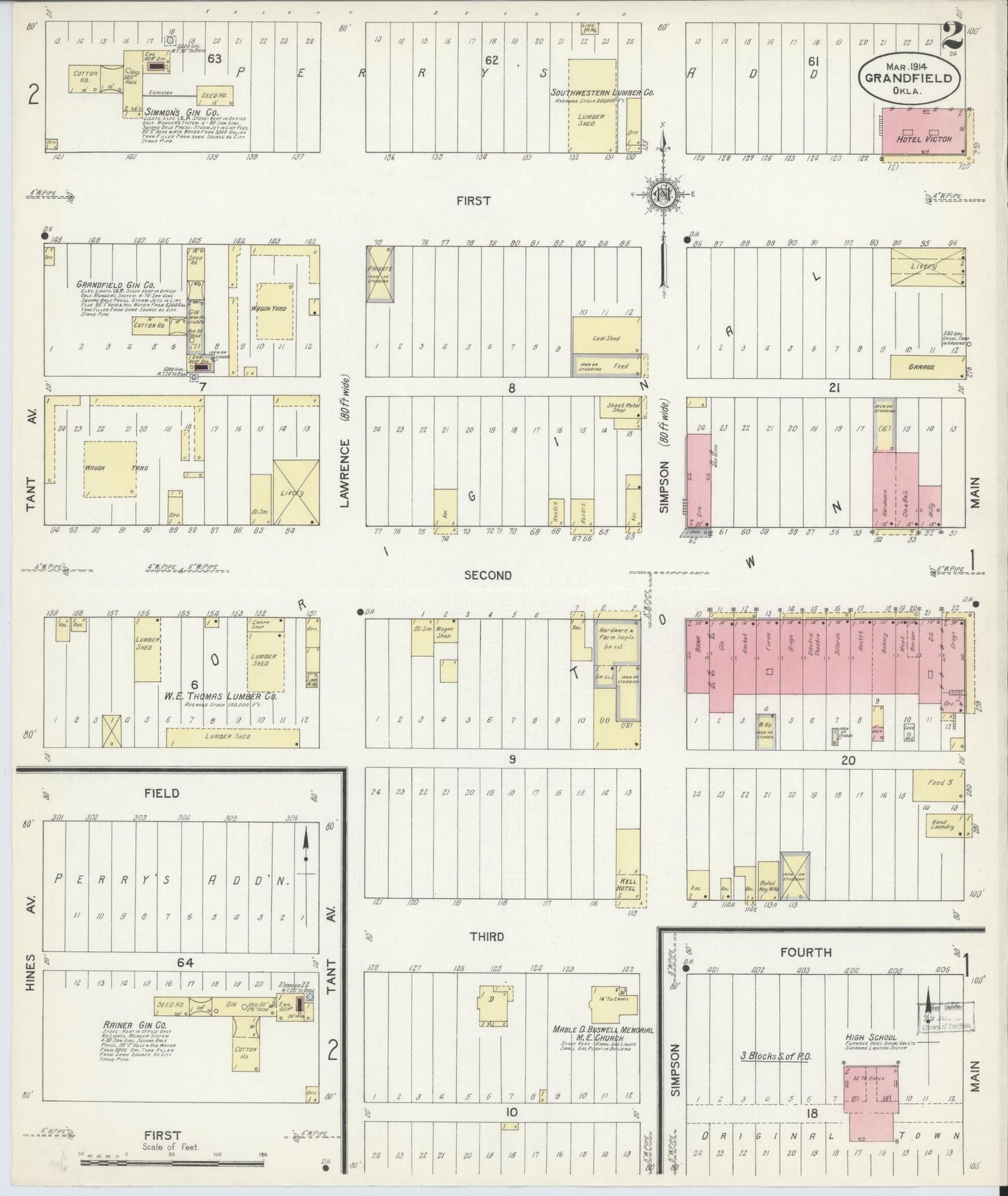 Sanborn Fire Insurance Map from Grandfield, Tillman County, Oklahoma (1914), Sheet #0002 - Complete Map Set gallery image, historic Sanborn map, vintage wall art, Oklahoma Oklahoma