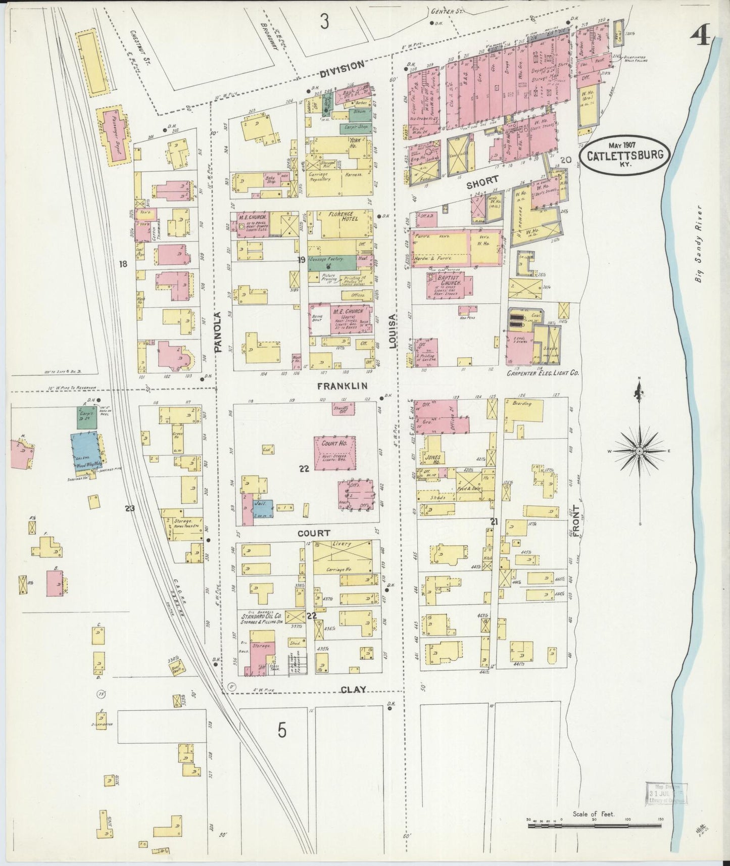 Sanborn Fire Insurance Map from Catlettsburg, Boyd County, Kentucky (1907), Sheet #0004 - Complete Map Set gallery image, historic Sanborn map, vintage wall art, Kentucky Kentucky