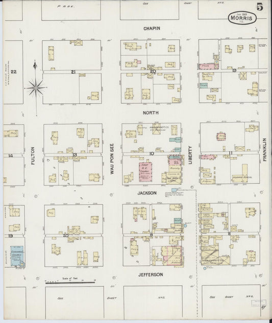 Sanborn Fire Insurance Map from Morris, Grundy County, Illinois (1889), Sheet #0005 - Historic Sanborn Fire Insurance Map Print, vintage old map wall art, antique decor, genealogy gift, Illinois Illinois map