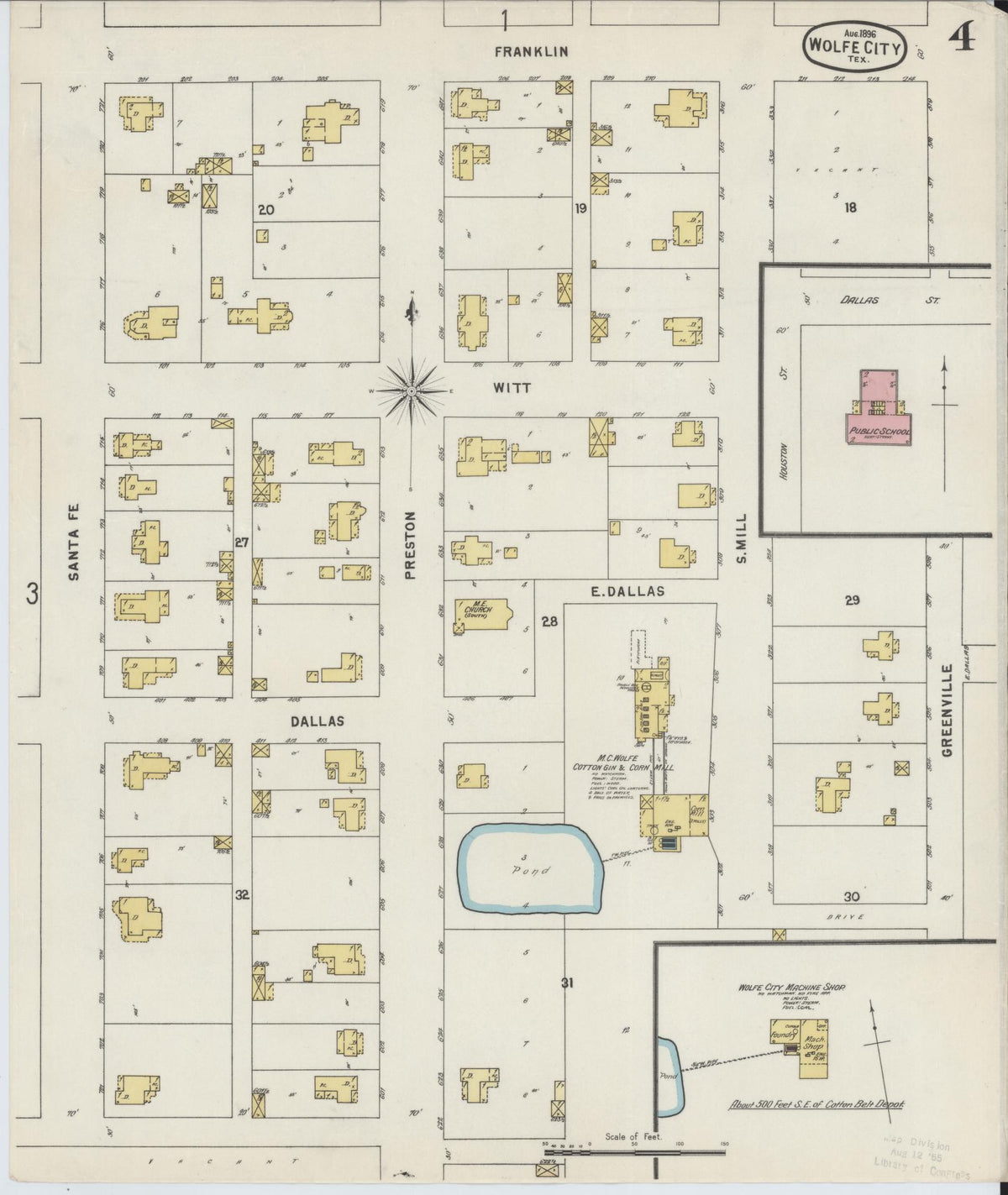 Sanborn Fire Insurance Map from Wolfe City, Hunt County, Texas (1896), Sheet #0004 - Complete Map Set gallery image, historic Sanborn map, vintage wall art, Texas Texas