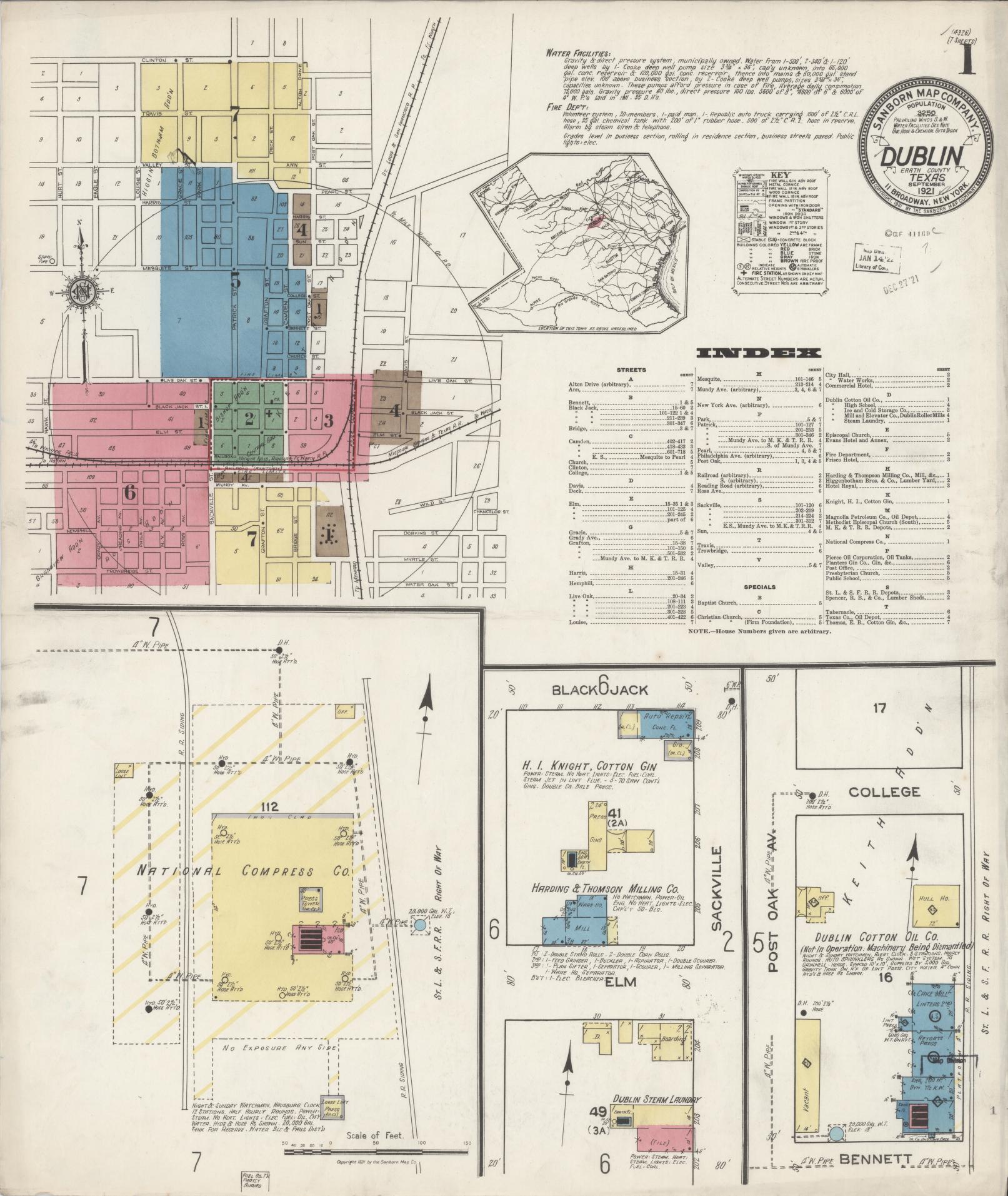 Sanborn Fire Insurance Map from Dublin, Erath County, Texas. (1921) – Historic Sanborn Fire Insurance Map Print
