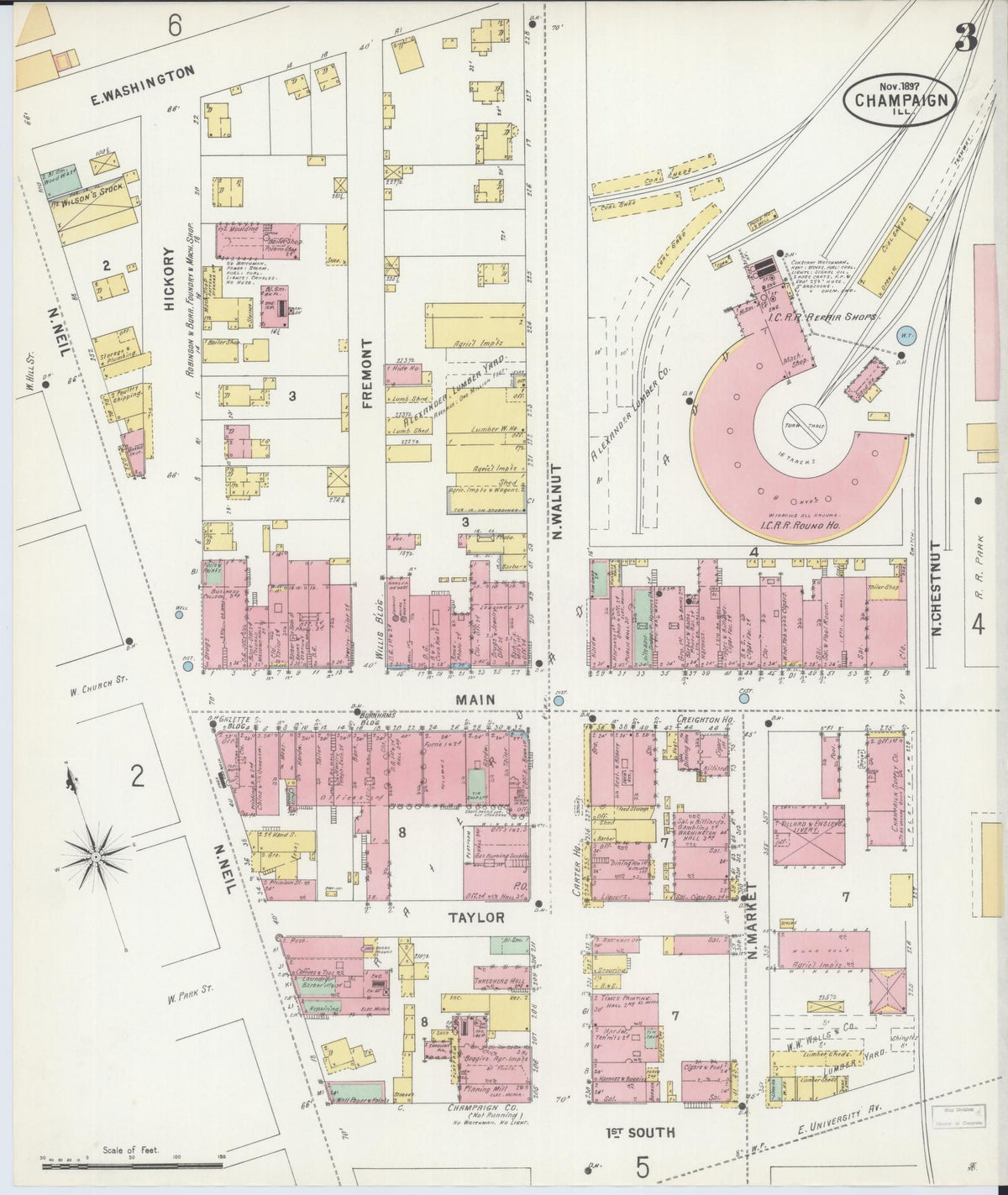 Sanborn Fire Insurance Map from Champaign, Champaign County, Illinois (1897), Sheet #0003 - Complete Map Set gallery image, historic Sanborn map, vintage wall art, Illinois Illinois