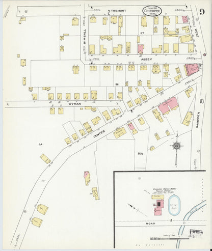 Sanborn Fire Insurance Map from Chicopee, Hampden County, Massachusetts (1910), Sheet #0009 - Complete Map Set gallery image, historic Sanborn map, vintage wall art, Massachusetts Massachusetts