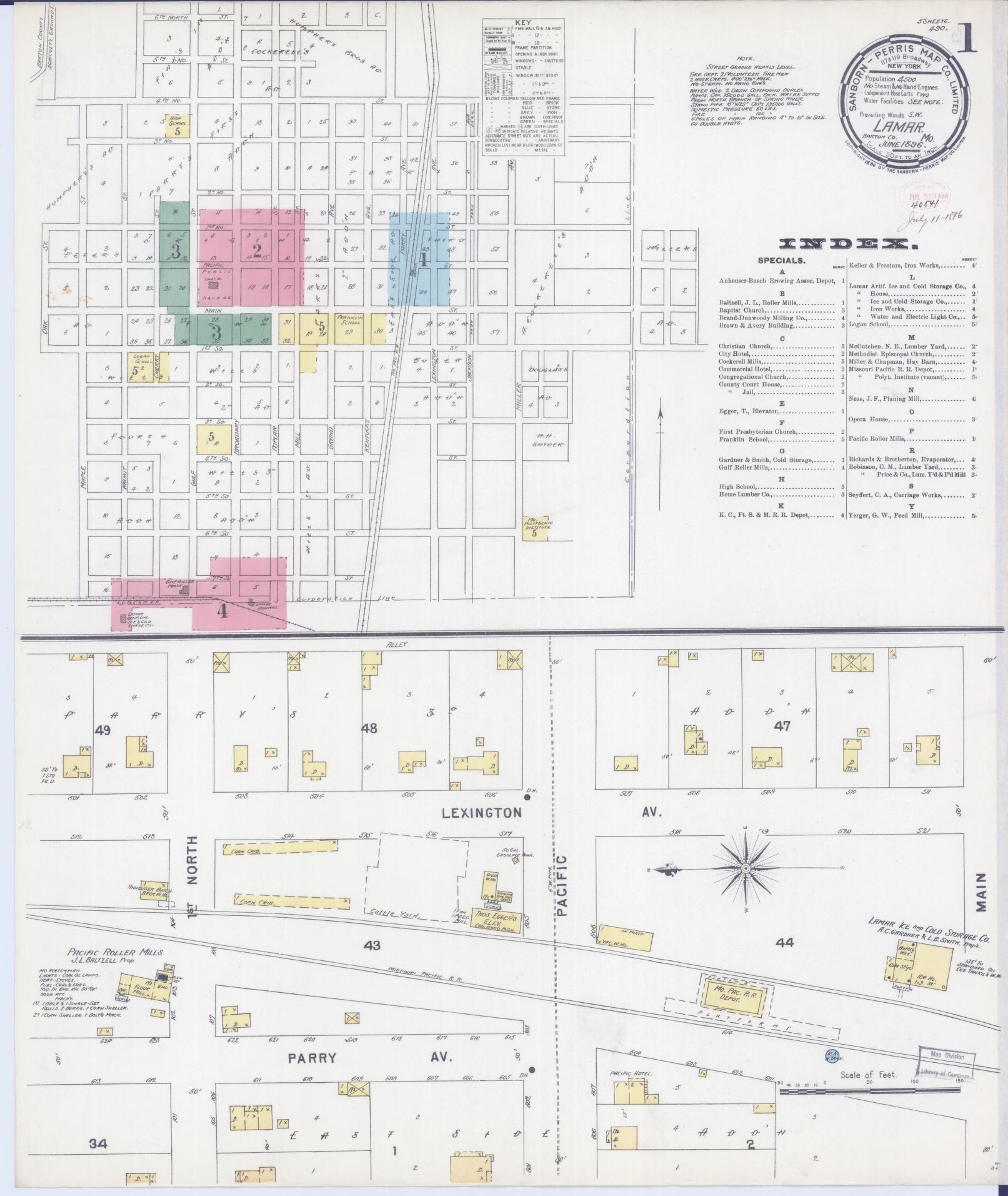 Sanborn Fire Insurance Map from Lamar, Barton County, Missouri (1896), Sheet #0001 - Historic Sanborn Fire Insurance Map Print, vintage old map wall art, antique decor, genealogy gift, Missouri Missouri map