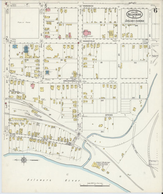 Sanborn Fire Insurance Map from Belvidere, Warren County, New Jersey (1915), Sheet #0006 - Historic Sanborn Fire Insurance Map Print, vintage old map wall art, antique decor, genealogy gift, Pennsylvania Pennsylvania map