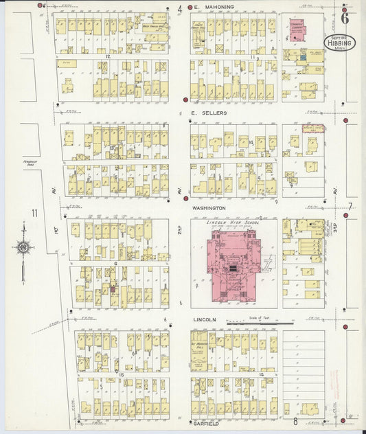 Sanborn Fire Insurance Map from Hibbing, Saint Louis County, Minnesota (1913), Sheet #0006 - Historic Sanborn Fire Insurance Map Print, vintage old map wall art, antique decor, genealogy gift, Minnesota Minnesota map