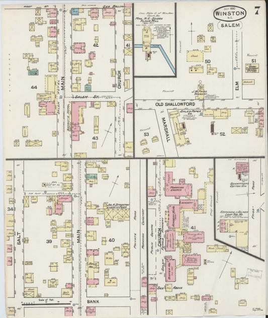 Sanborn Fire Insurance Map from Winston-Salem, Forsyth County, North Carolina (1890), Sheet #0007 - Historic Sanborn Fire Insurance Map Print, vintage old map wall art, antique decor, genealogy gift, North Carolina North Carolina map
