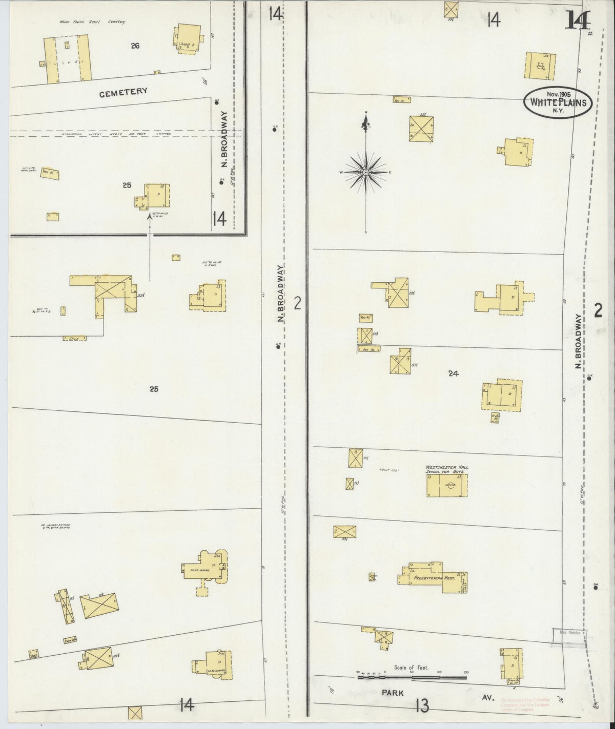 Sanborn Fire Insurance Map from White Plains, Westchester County, New York (1905), Sheet #0014 - Complete Map Set gallery image, historic Sanborn map, vintage wall art, New York New York