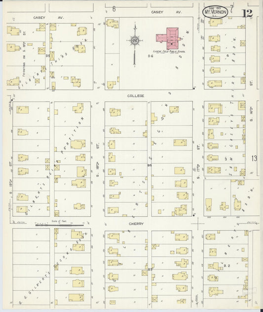 Sanborn Fire Insurance Map from Mount Vernon, Jefferson County, Illinois (1913), Sheet #0012 - Historic Sanborn Fire Insurance Map Print, vintage old map wall art, antique decor, genealogy gift, Illinois Illinois map