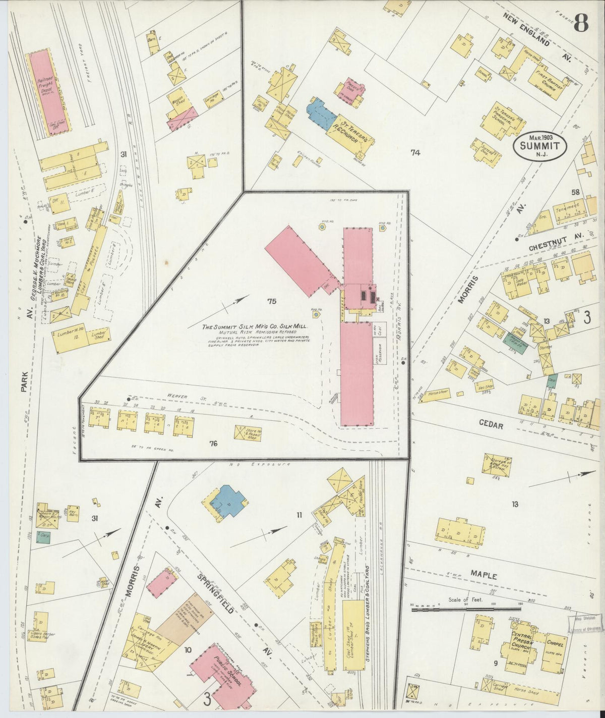 Sanborn Fire Insurance Map from Summit, Union County, New Jersey (1903), Sheet #0008 - Complete Map Set gallery image, historic Sanborn map, vintage wall art, New Jersey New Jersey