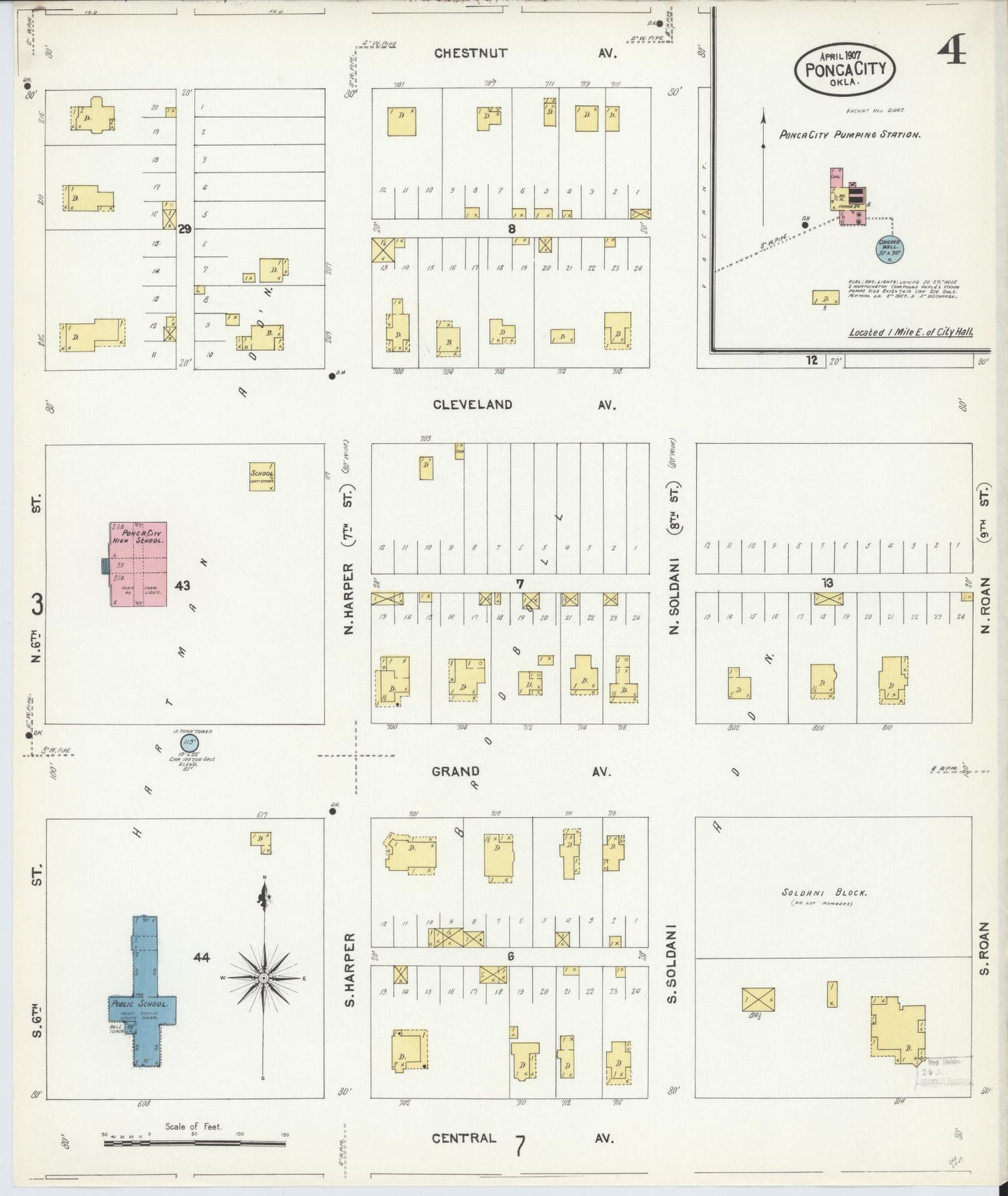 Sanborn Fire Insurance Map from Ponca City, Kay County, Oklahoma (1907), Sheet #0004 - Complete Map Set gallery image, historic Sanborn map, vintage wall art, Oklahoma Oklahoma