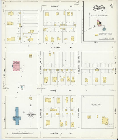 Sanborn Fire Insurance Map from Ponca City, Kay County, Oklahoma (1907), Sheet #0004 - Complete Map Set gallery image, historic Sanborn map, vintage wall art, Oklahoma Oklahoma