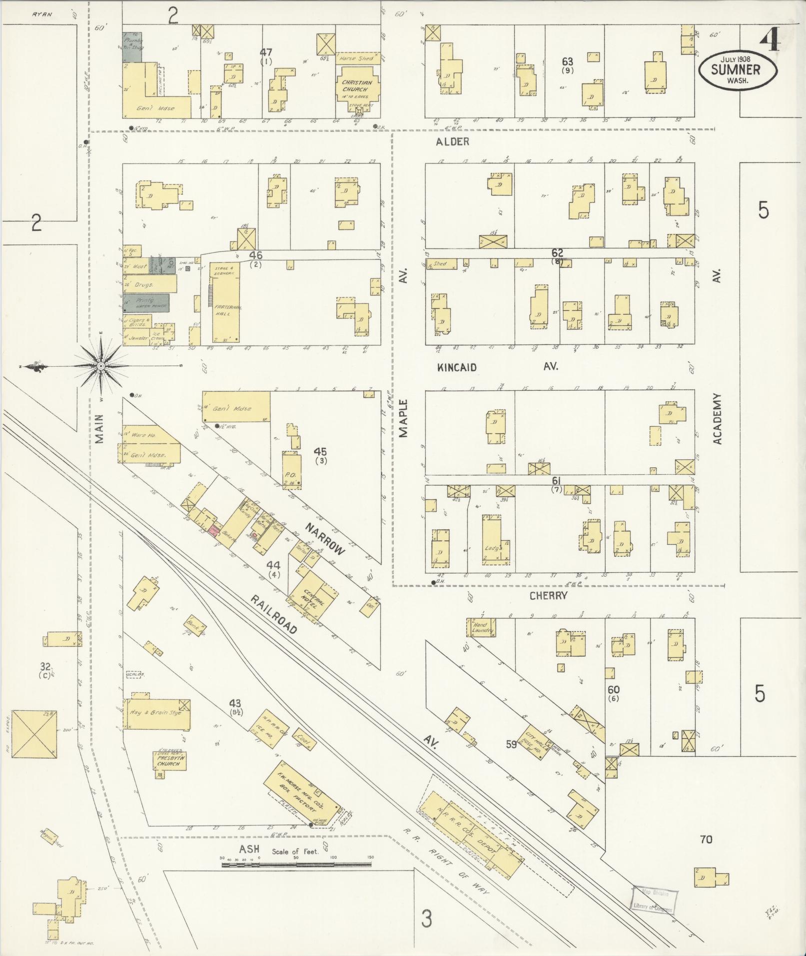 Sanborn Fire Insurance Map from Sumner, Pierce County, Washington (1908), Sheet #0004 - Complete Map Set gallery image, historic Sanborn map, vintage wall art, Washington Washington