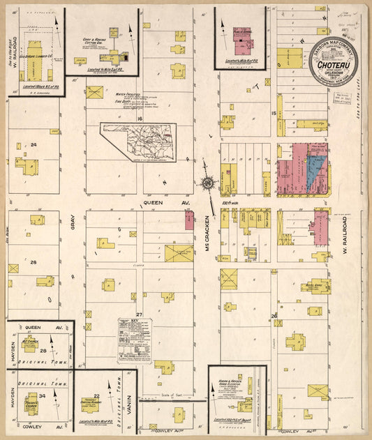 Sanborn Fire Insurance Map from Choteau, Mayes County, Oklahoma (1917), Sheet #0001 - Complete Map Set gallery image, historic Sanborn map, vintage wall art, Oklahoma Oklahoma