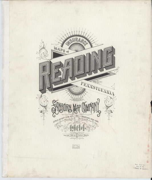 Sanborn Fire Insurance Map from Reading, Berks County, Pennsylvania (1904), Sheet #0001 - Historic Sanborn Fire Insurance Map Print, vintage old map wall art, antique decor, genealogy gift, Pennsylvania Pennsylvania map