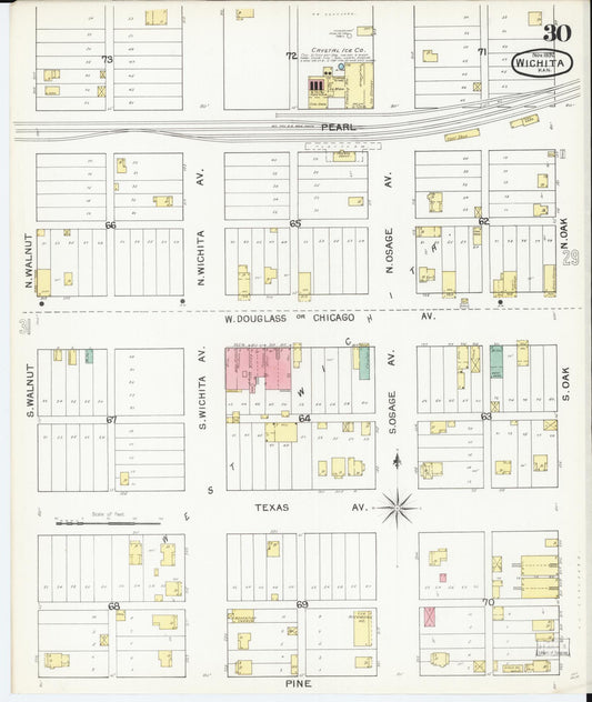 Sanborn Fire Insurance Map from Wichita, Sedgwick County, Kansas (1892), Sheet #0030 - Historic Sanborn Fire Insurance Map Print, vintage old map wall art, antique decor, genealogy gift, Kansas Kansas map