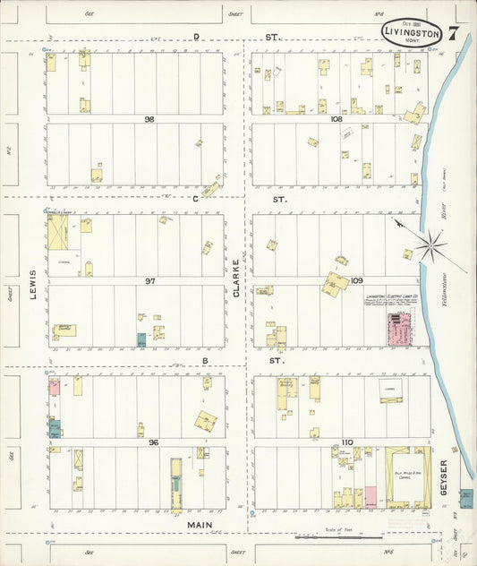 Sanborn Fire Insurance Map from Livingston, Park County, Montana (1891), Sheet #0007 - Historic Sanborn Fire Insurance Map Print, vintage old map wall art, antique decor, genealogy gift, Montana Montana map