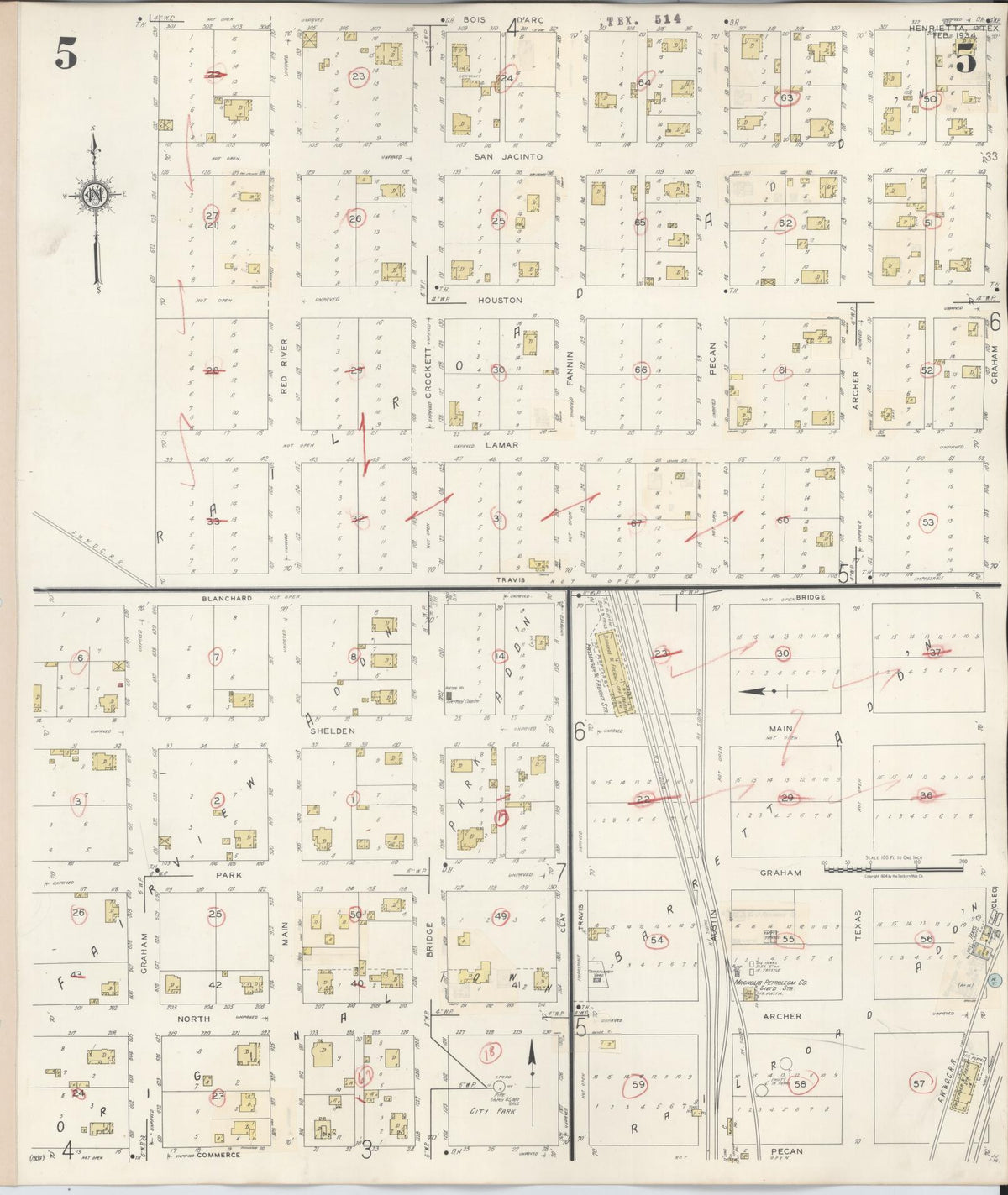 Sanborn Fire Insurance Map from Henrietta, Clay County, Texas (1944), Sheet #0005 - Historic Sanborn Fire Insurance Map Print, vintage old map wall art, antique decor, genealogy gift, Texas Texas map