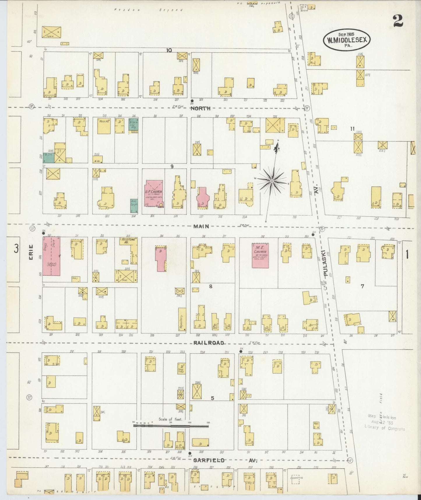 Sanborn Fire Insurance Map from West Middlesex, Mercer County, Pennsylvania (1905), Sheet #0002 - Complete Map Set gallery image, historic Sanborn map, vintage wall art, Pennsylvania Pennsylvania