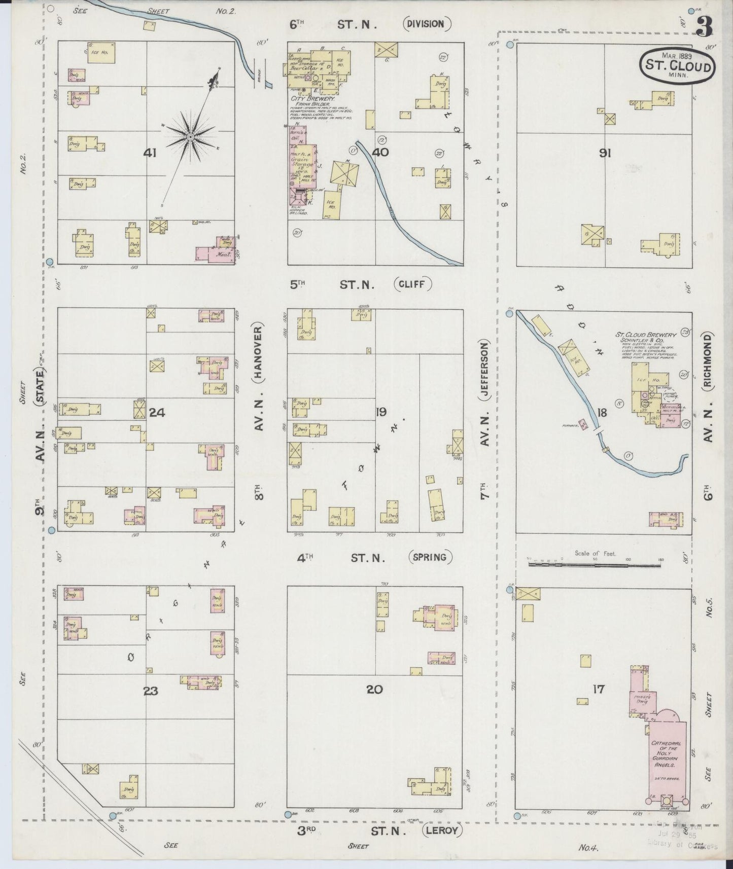 Sanborn Fire Insurance Map from Saint Cloud, Stearns, Benton, and Sherburne Counties, Minnesota (1889), Sheet #0003 - Complete Map Set gallery image, historic Sanborn map, vintage wall art, Minnesota Minnesota